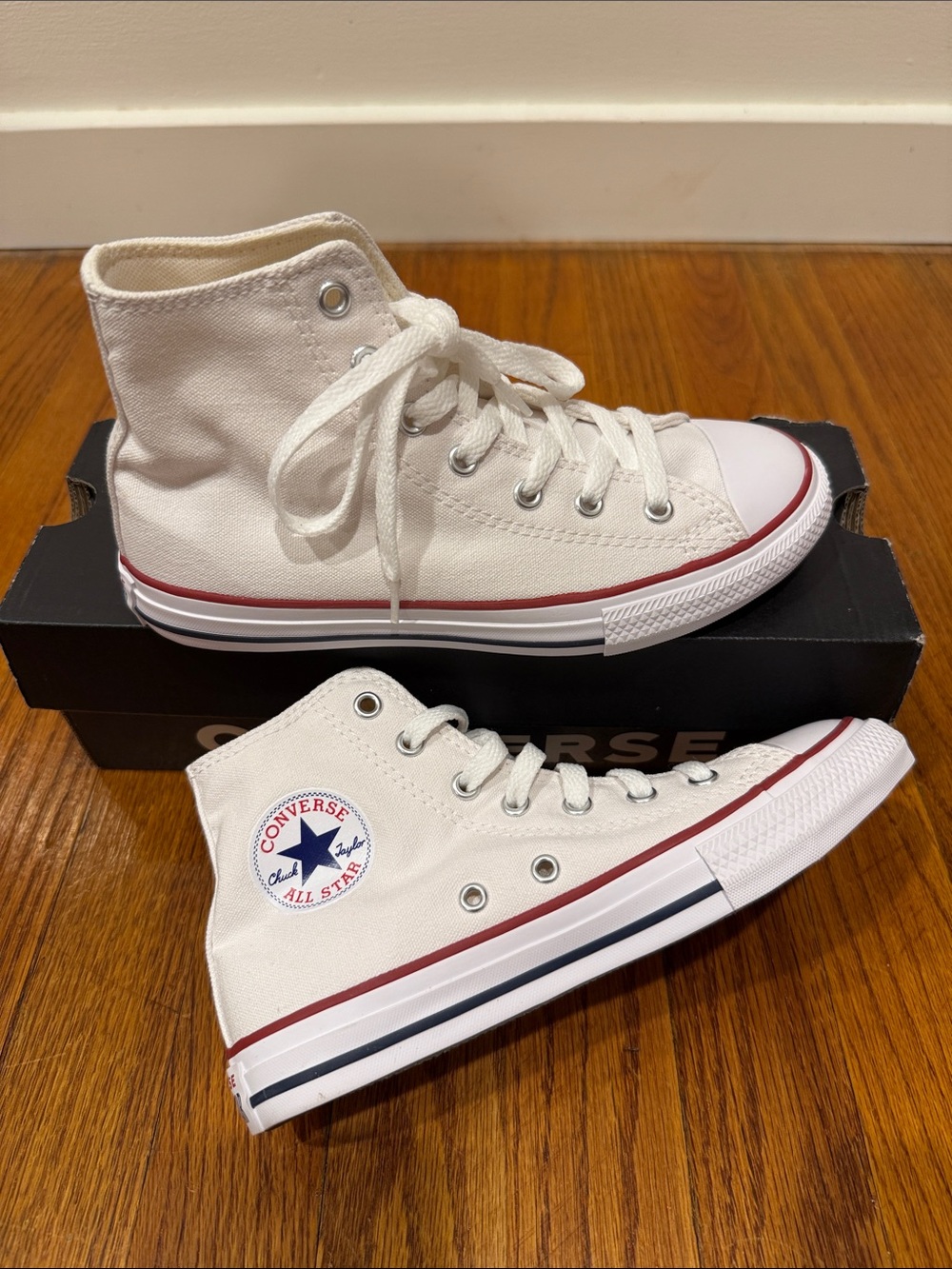 Converse Kids White High-Top Sneakers with Red & Navy Accents